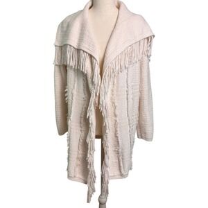 Pure Jill Knit Cardigan Womens L Cream Chunky Fringe Southwestern Western Boho